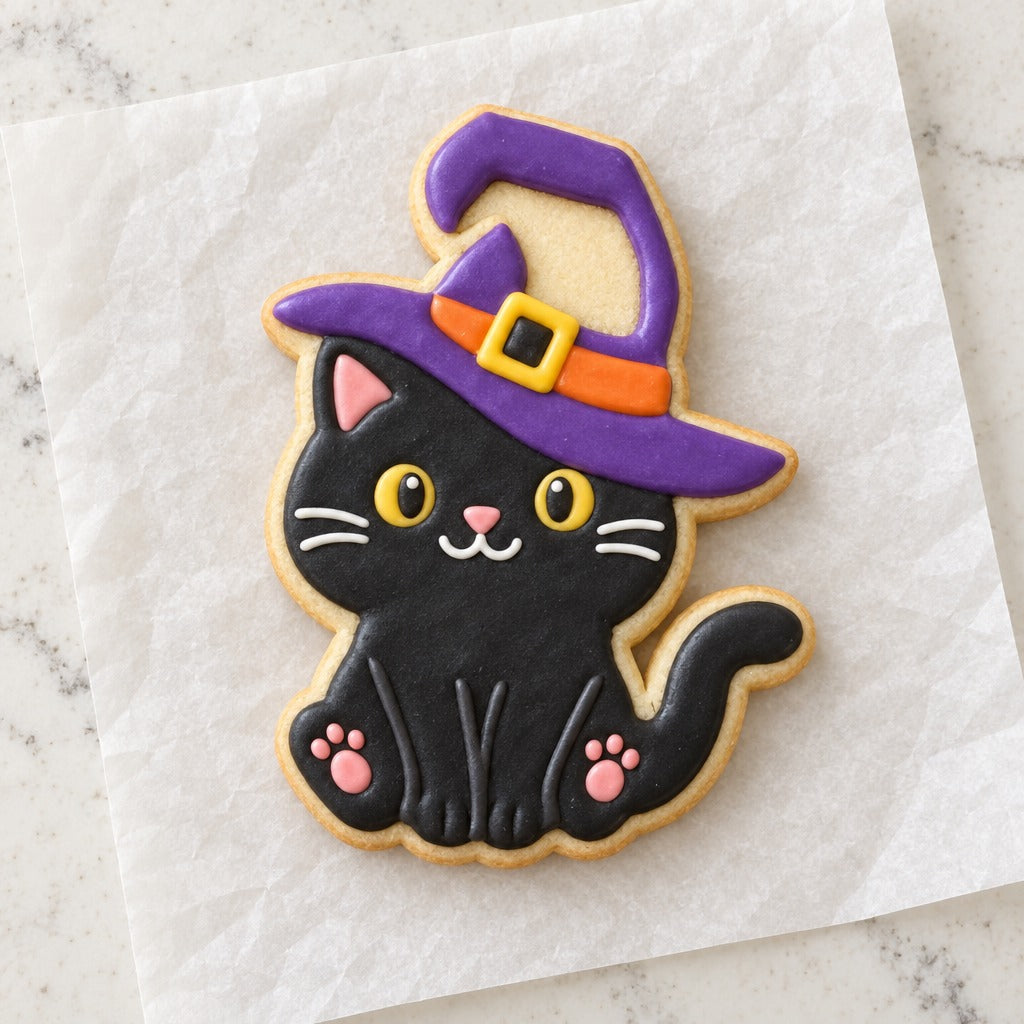 Halloween Cat Cookie Cutter (decorated cookie mockup)