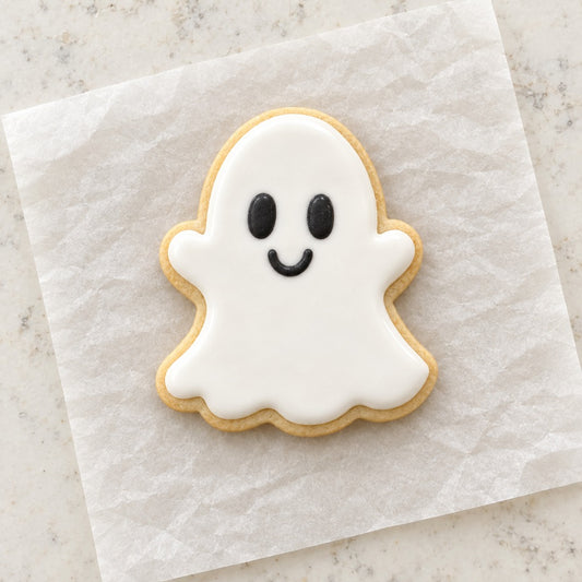 Halloween Ghost Outline Cookie Cutter (decorated cookie mockup)