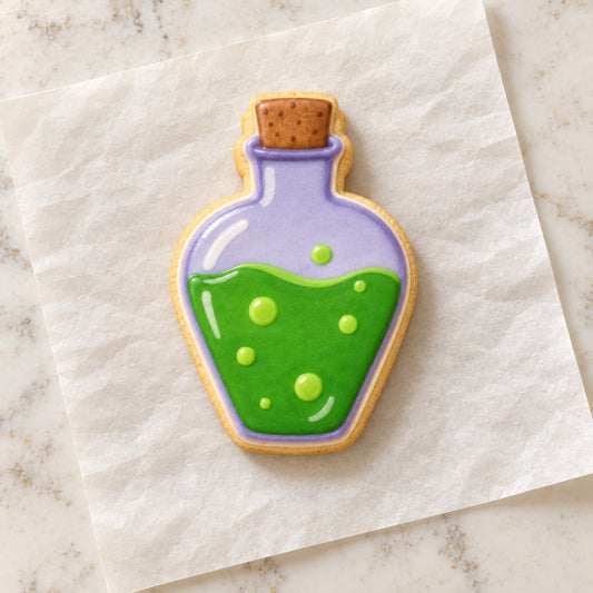 Halloween Potion Bottle Cookie Cutter (decorated cookie mockup)