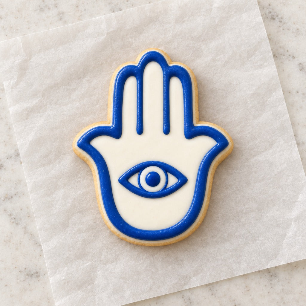 Hamsa Detailed Cookie Cutter (decorated cookie mockup)