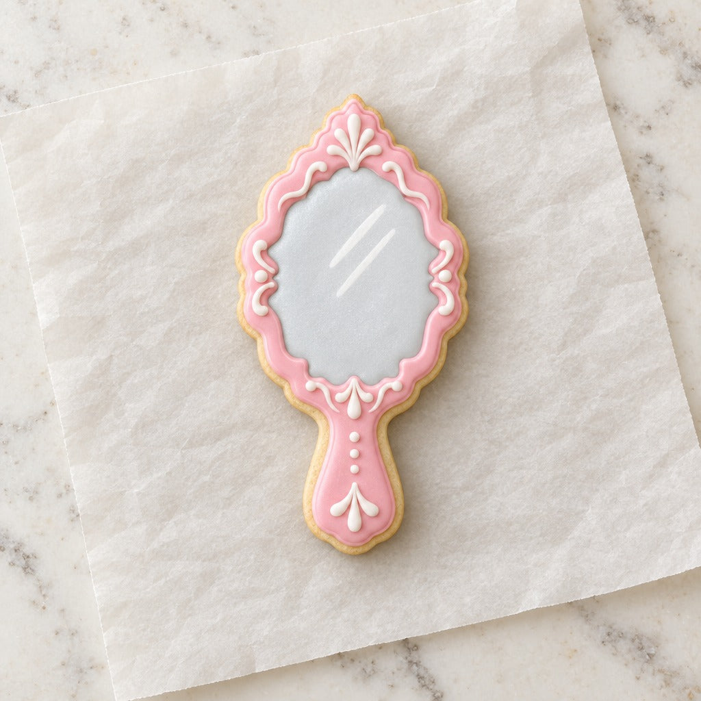Hand Mirror Cookie Cutter (decorated cookie mockup)