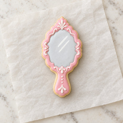 Hand Mirror Cookie Cutter (decorated cookie mockup)