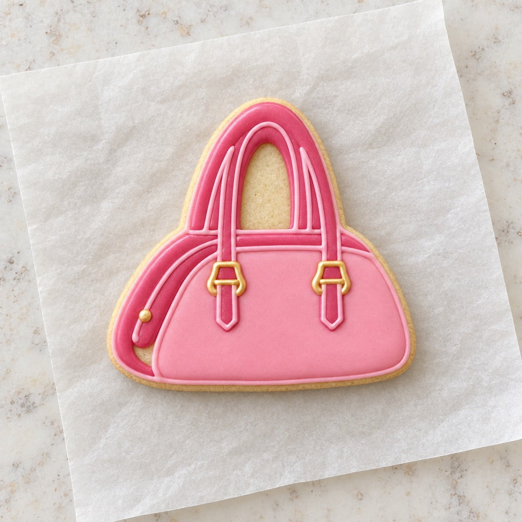 Handbag Purse Cookie Cutter (decorated cookie mockup)