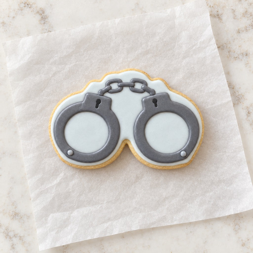 Handcuffs Outline Cookie Cutter (decorated cookie mockup)