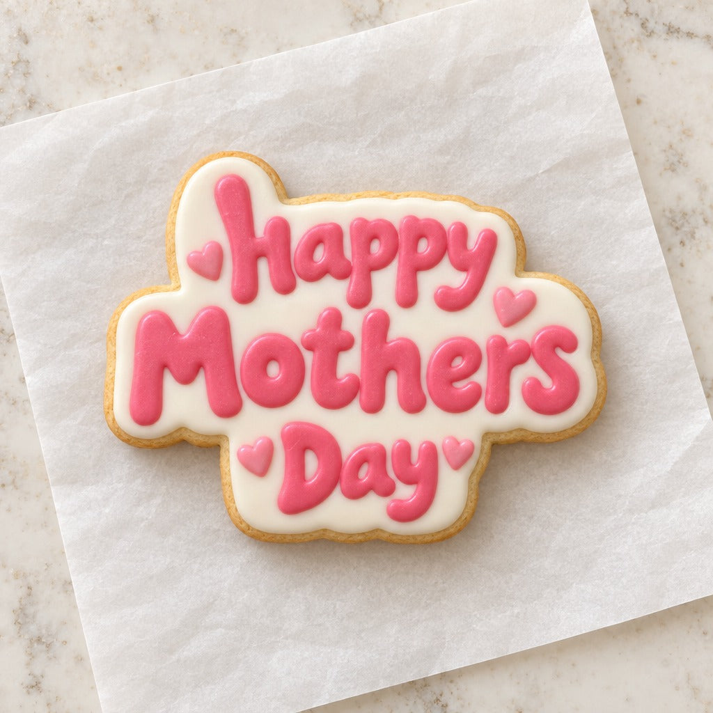 Happy Mothers Day Outline Cookie Cutter (decorated cookie mockup)