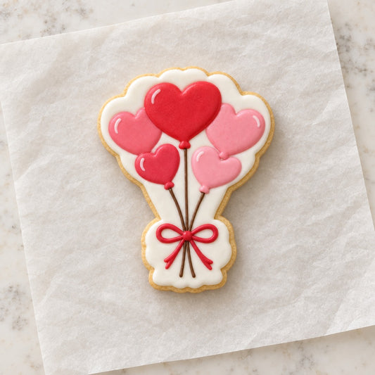 Heart Balloon Bunch Cookie Cutter (decorated cookie mockup)
