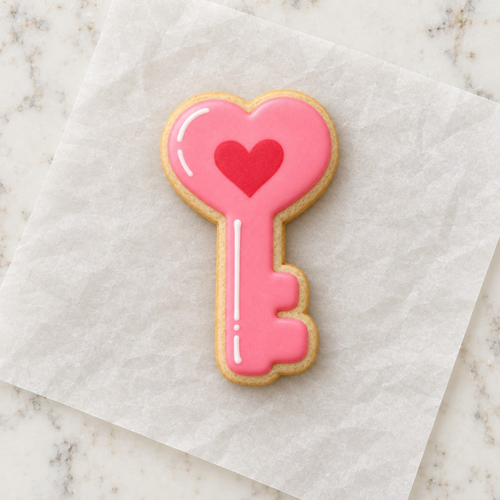 Heart Key Cookie Cutter (decorated cookie mockup)