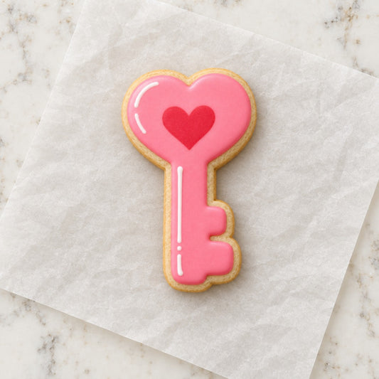 Heart Key Cookie Cutter (decorated cookie mockup)
