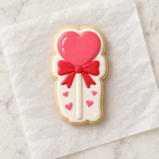 Heart Lollipop Cookie Cutter (decorated cookie mockup)