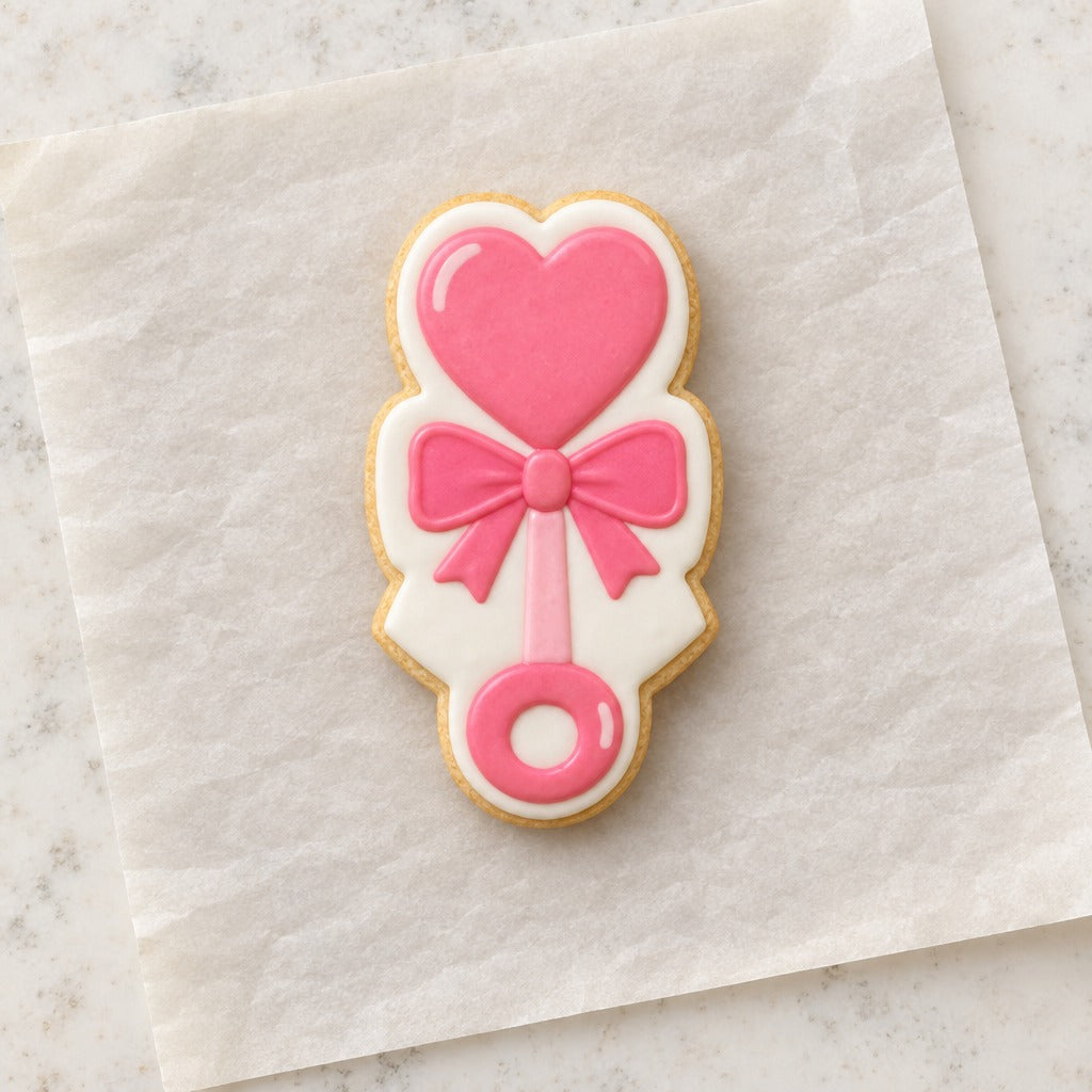 Heart Rattle Cookie Cutter (decorated cookie mockup)