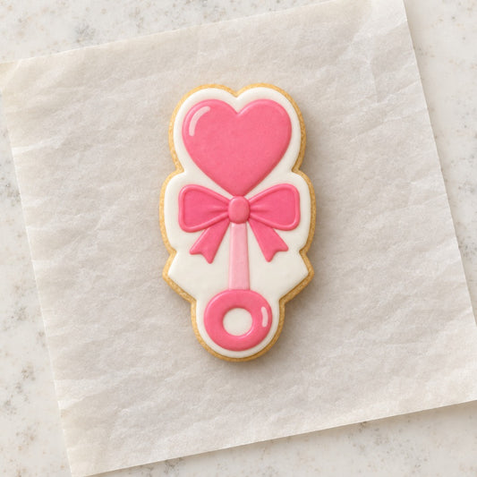 Heart Rattle Cookie Cutter (decorated cookie mockup)