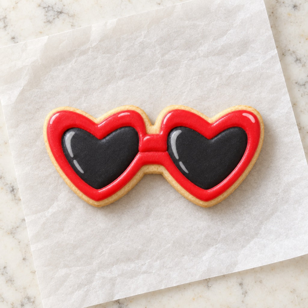Heart Shaped Glasses Cookie Cutter (decorated cookie mockup)