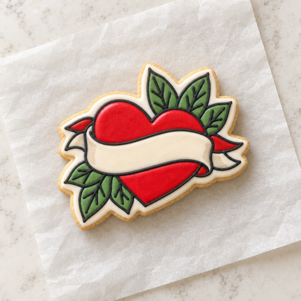 Heart Tattoo Cookie Cutter (decorated cookie mockup)