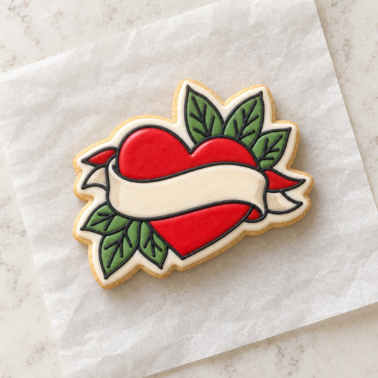 Heart Tattoo Cookie Cutter (decorated cookie mockup)