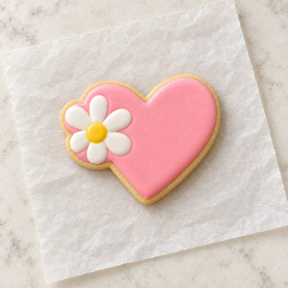Heart with Daisy Outline Cookie Cutter (decorated cookie mockup)