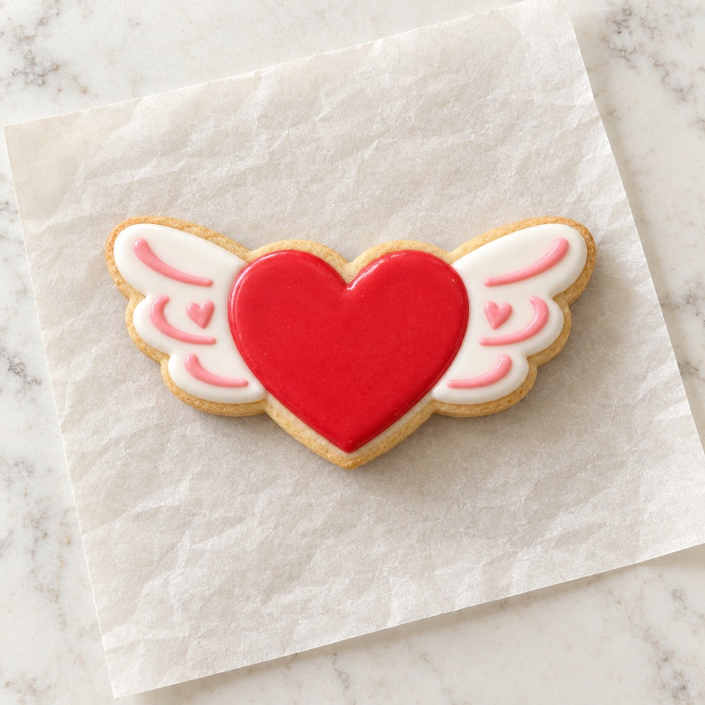 Heart with Wings Cookie Cutter (decorated cookie mockup)