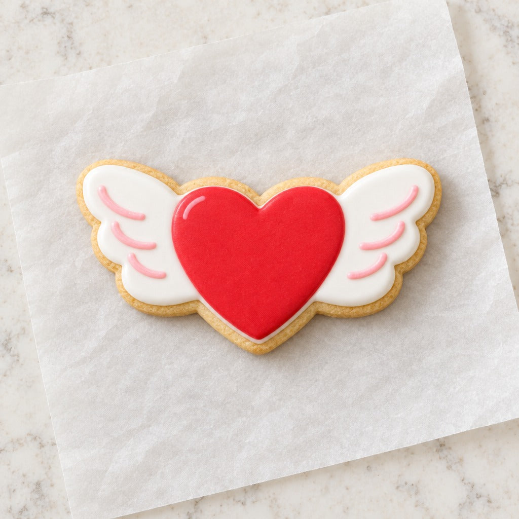 Heart with Wings Outline Cookie Cutter (decorated cookie mockup)