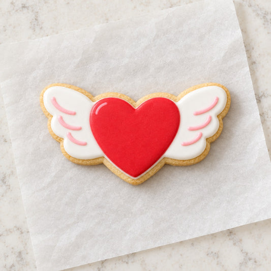 Heart with Wings Outline Cookie Cutter (decorated cookie mockup)