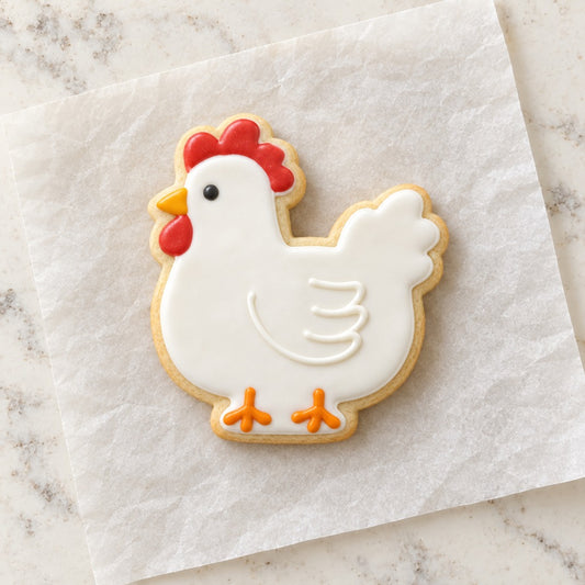 Hen Outline Cookie Cutter (decorated cookie mockup)