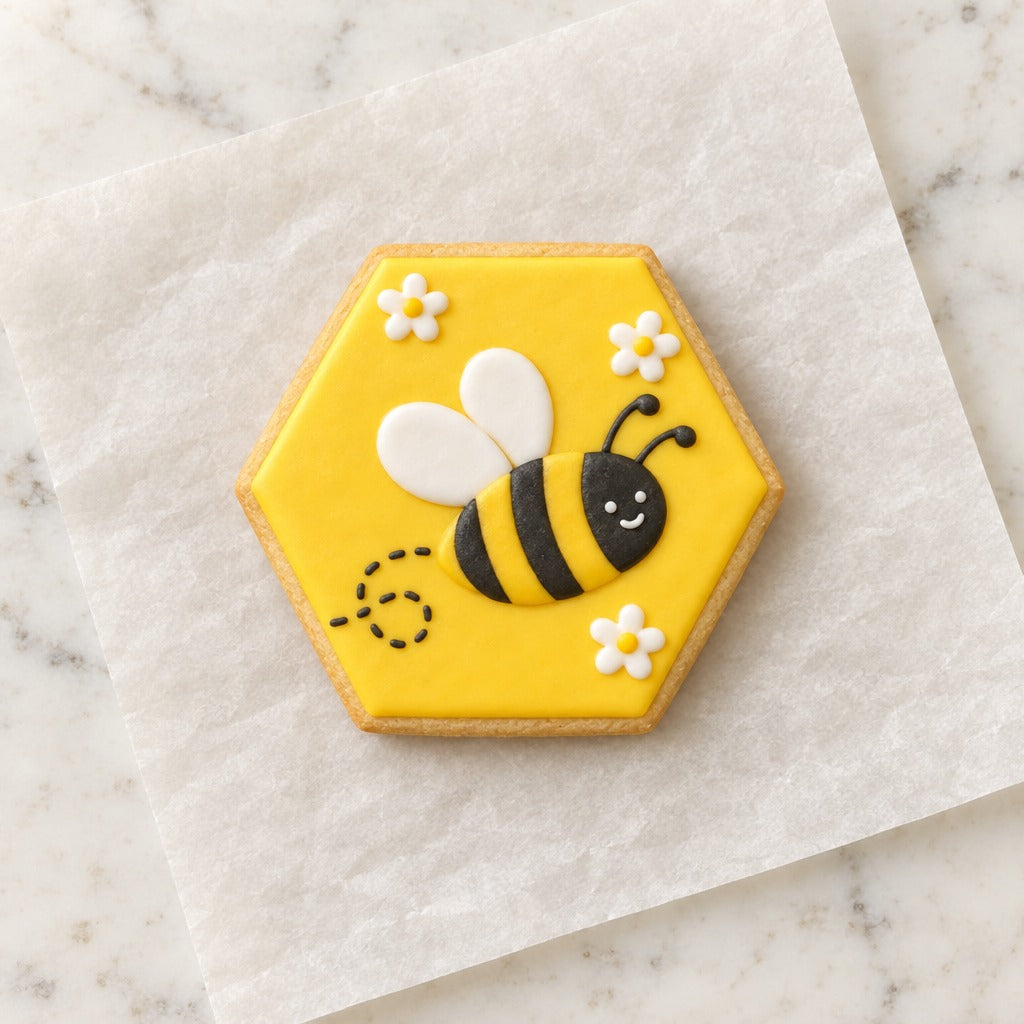 Hexagon Outline Cookie Cutter (decorated cookie mockup)