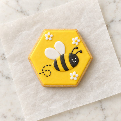 Hexagon Outline Cookie Cutter (decorated cookie mockup)