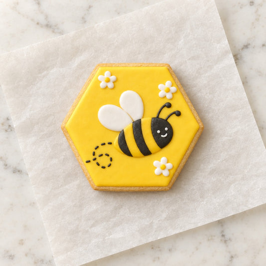 Hexagon Outline Cookie Cutter (decorated cookie mockup)