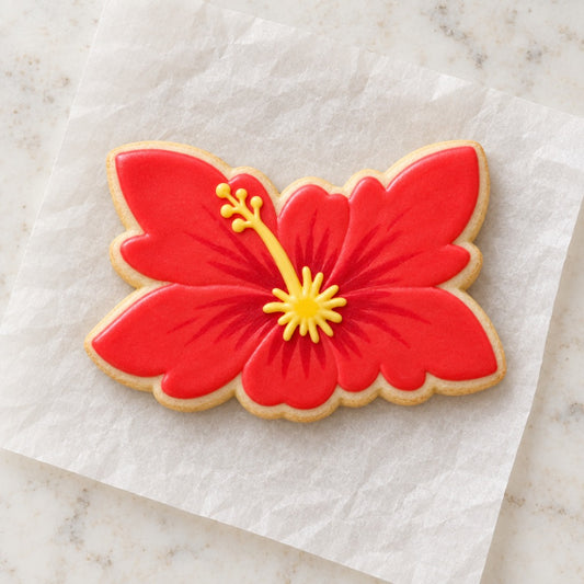 Hibiscus Cookie Cutter (decorated cookie mockup)