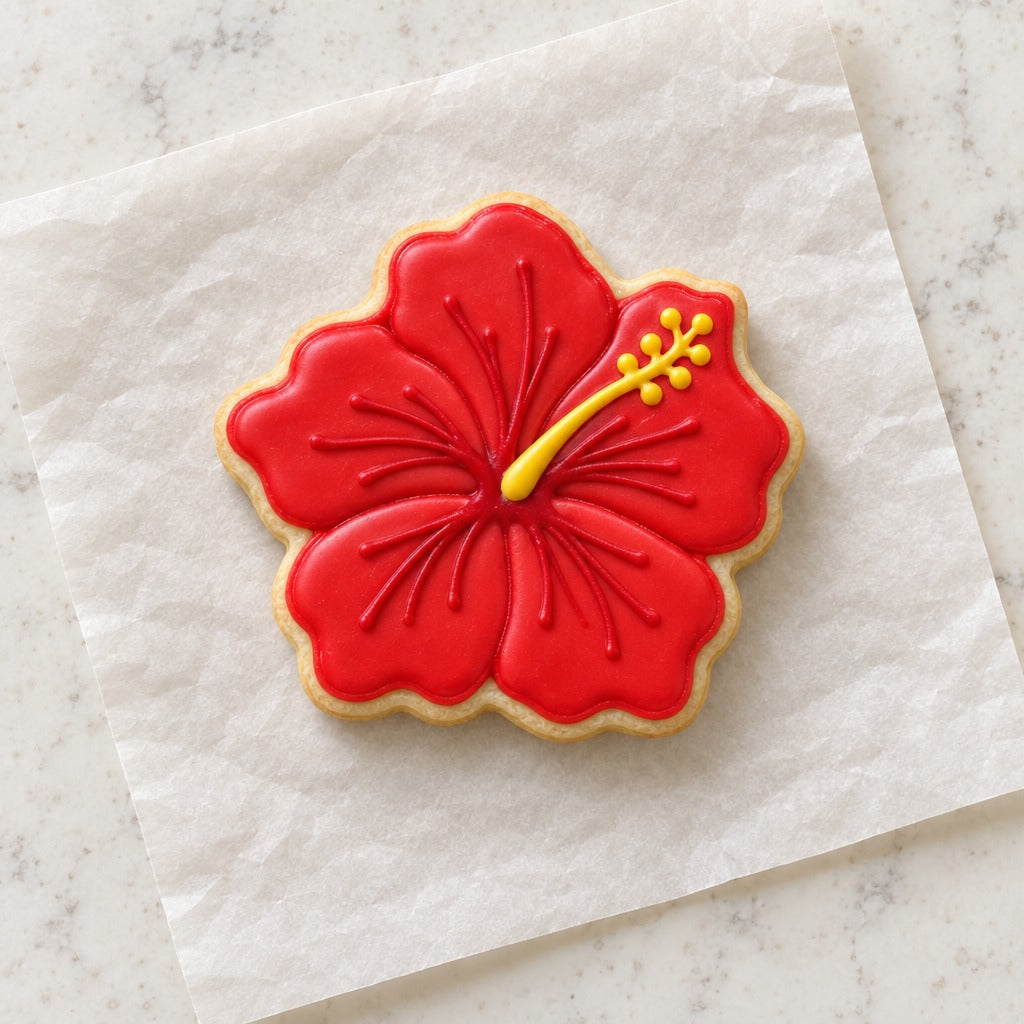 Hibiscus Flower Cookie Cutter (decorated cookie mockup)
