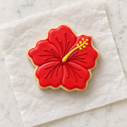 Hibiscus Flower Cookie Cutter (decorated cookie mockup)