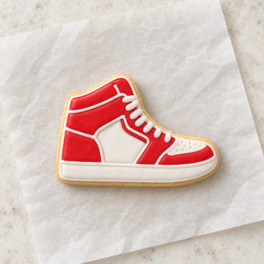 High Top Sneaker Cookie Cutter (decorated cookie mockup)