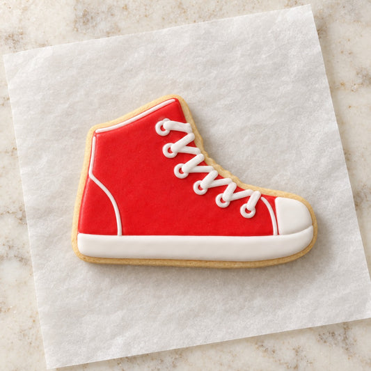 High Top Sneaker Outline Cookie Cutter (decorated cookie mockup)