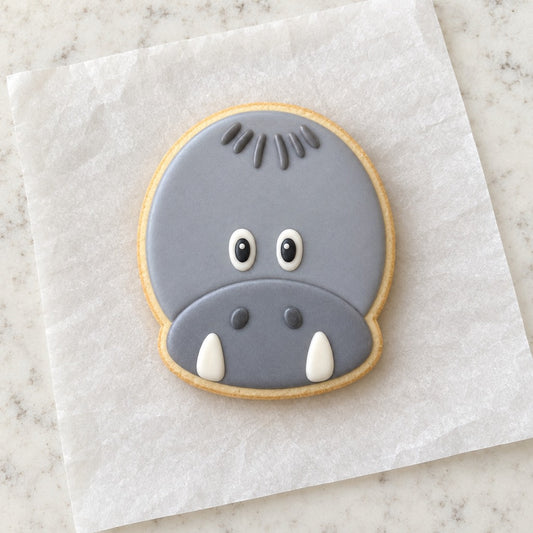 Hippo Face Cookie Cutter (decorated cookie mockup)