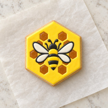 Honeycomb Bee Cookie Cutter (decorated cookie mockup)