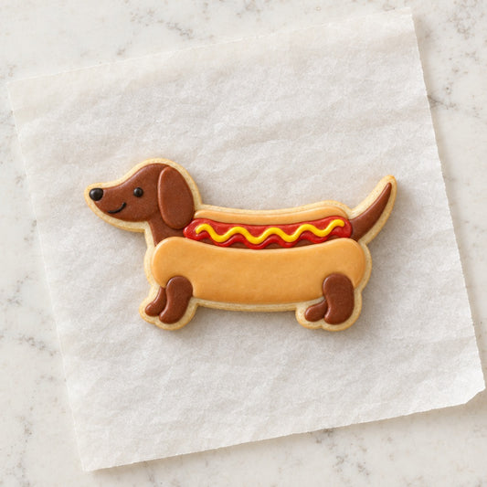 Hot Dog Cookie Cutter (decorated cookie mockup)