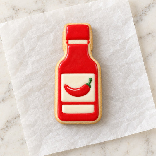 Hot Sauce Cookie Cutter (decorated cookie mockup)