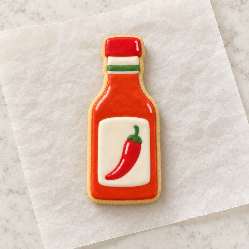 Hot Sauce Outline Cookie Cutter (decorated cookie mockup)