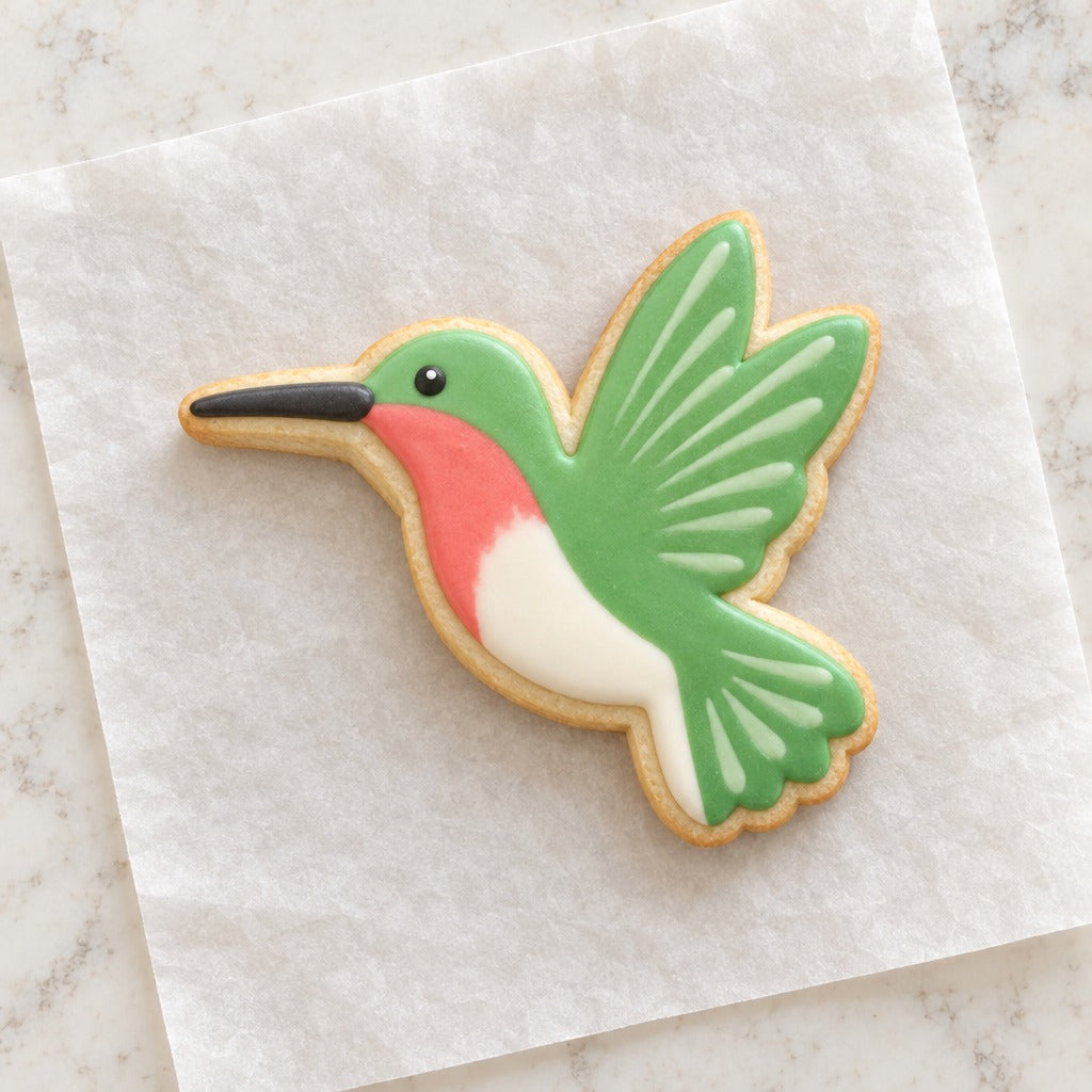 Hummingbird Outline Cookie Cutter (decorated cookie mockup)