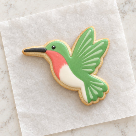 Hummingbird Outline Cookie Cutter (decorated cookie mockup)