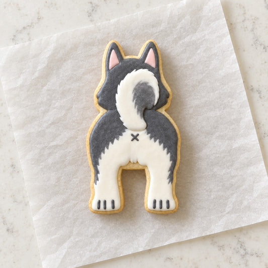 Husky Dog Butt Cookie Cutter (decorated cookie mockup)
