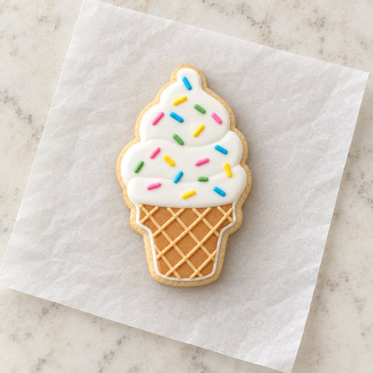 Ice Cream Cone Outline Cookie Cutter (decorated cookie mockup)