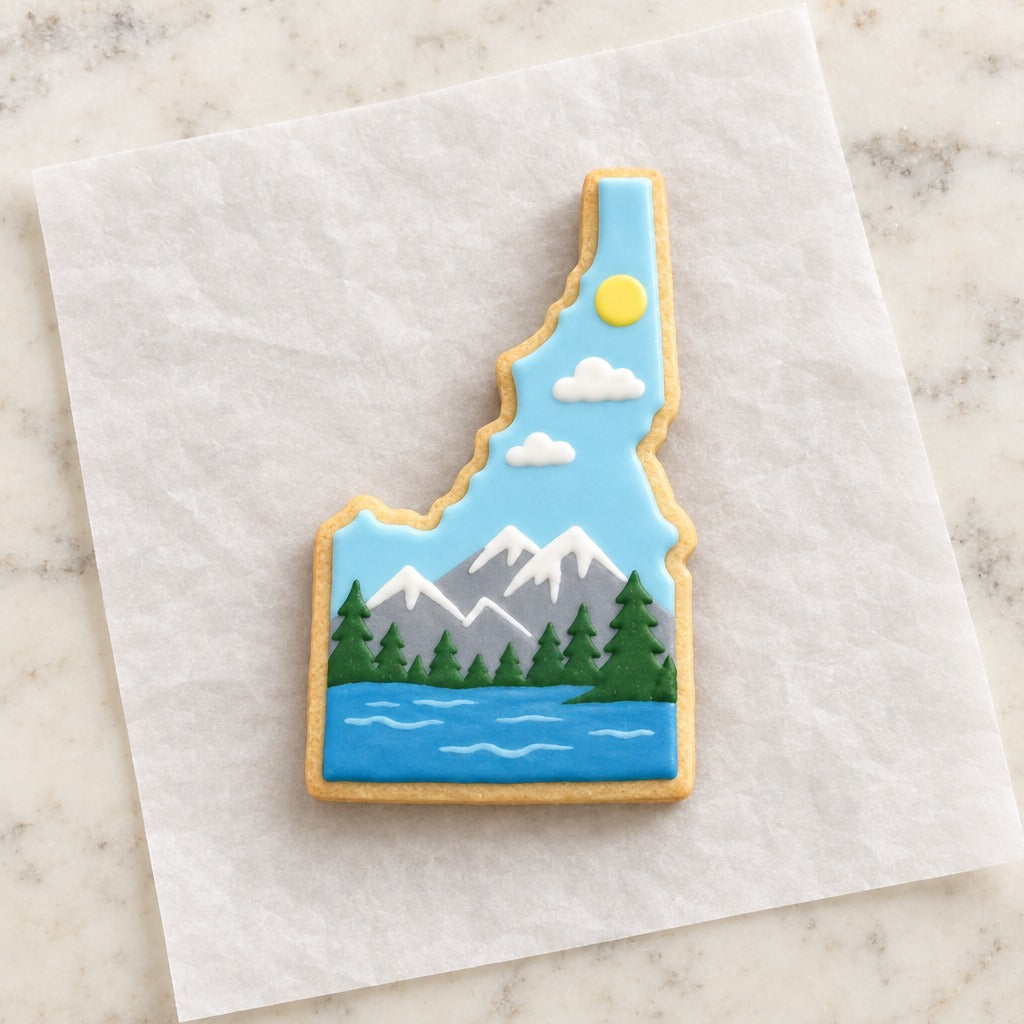 Idaho State Cookie Cutter (decorated cookie mockup)