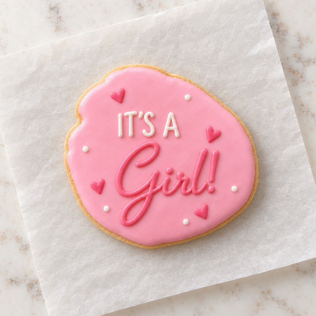 It's a Girl Cookie Cutter (decorated cookie mockup)