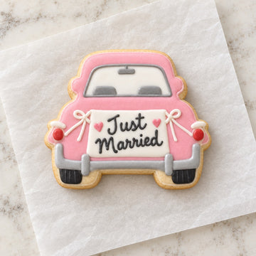 Just Married Car Cookie Cutter (decorated cookie mockup)