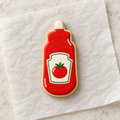 Ketchup Bottle Cookie Cutter (decorated cookie mockup)