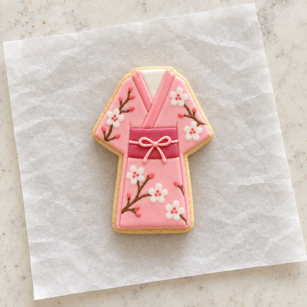 Kimono Robe Outline Cookie Cutter (decorated cookie mockup)
