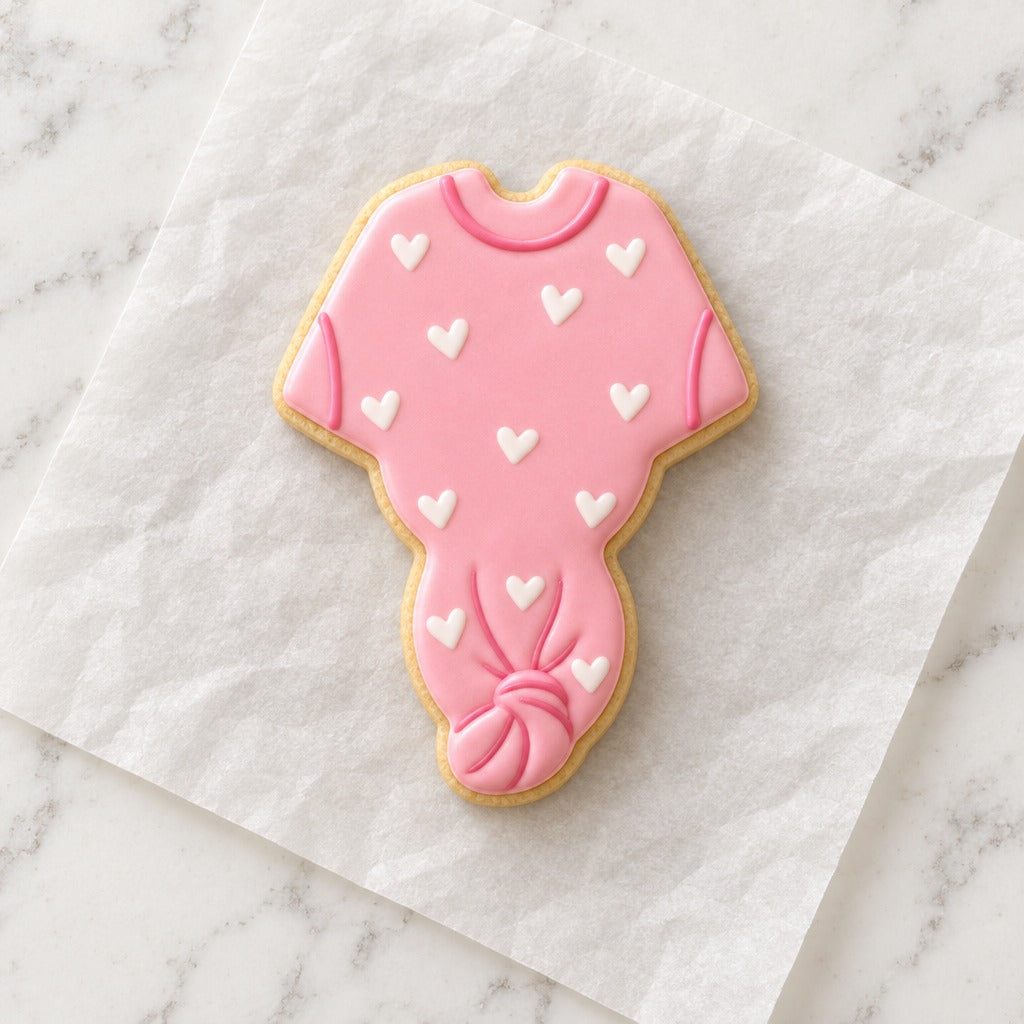 Knotted Baby Bodysuit Cookie Cutter (decorated cookie mockup)