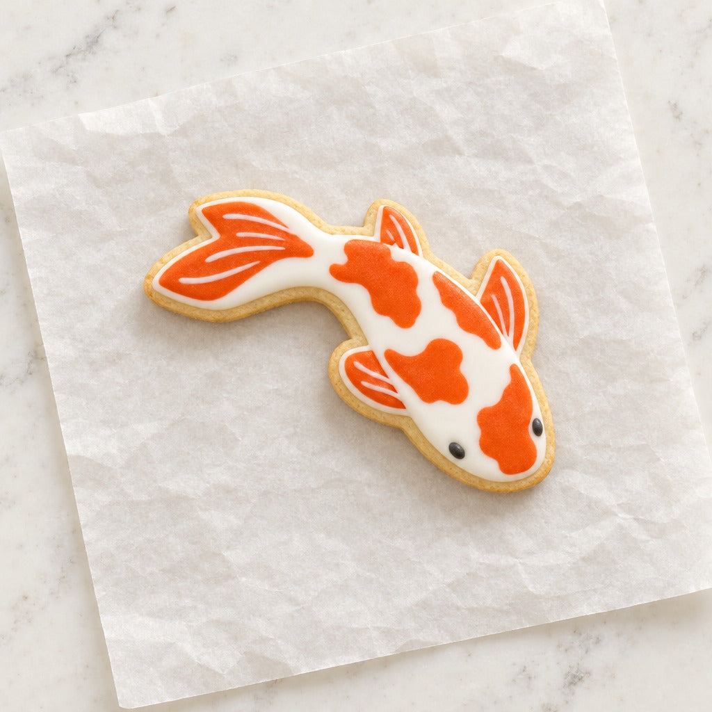 Koi Fish Outline Cookie Cutter (decorated cookie mockup)