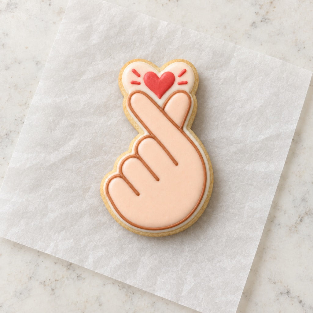 Korean Heart Fingers Cookie Cutter (decorated cookie mockup)