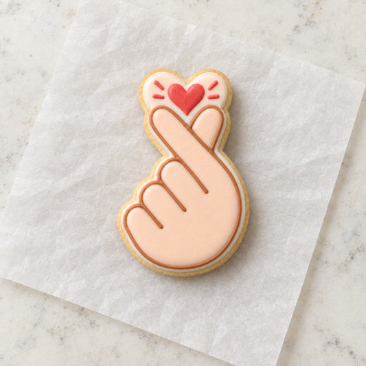 Korean Heart Fingers Cookie Cutter (decorated cookie mockup)