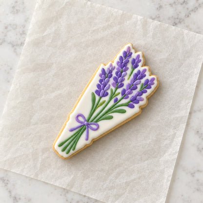 Lavender Bouquet Cookie Cutter (decorated cookie mockup)